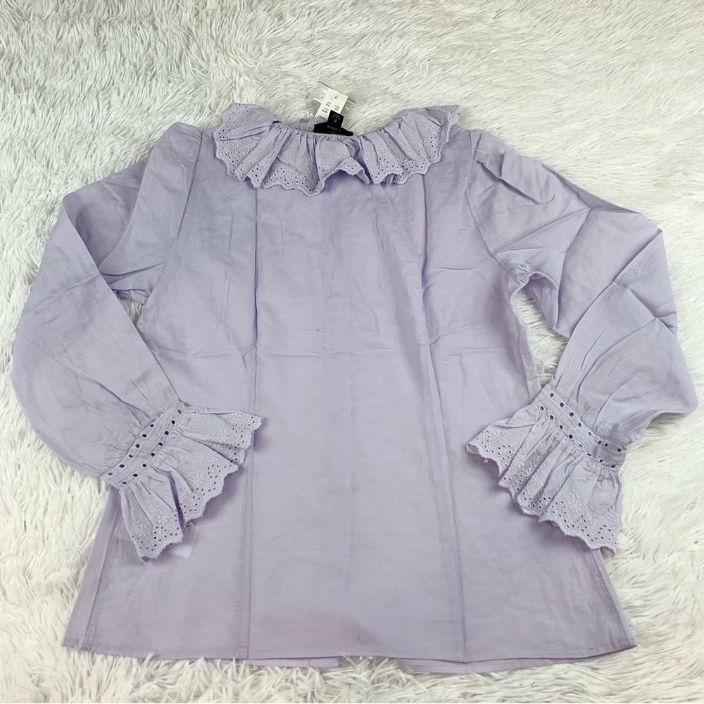 J. Crew Lavender Blouse with Ruffle Eyelet Trim - Picture 5 of 10